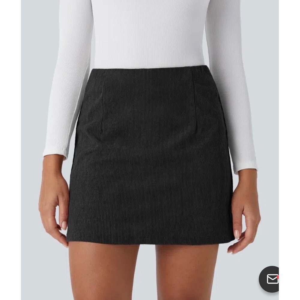 Halara Black Corduroy Mini Skort Built-in Shorts High Waisted Size Large NEW